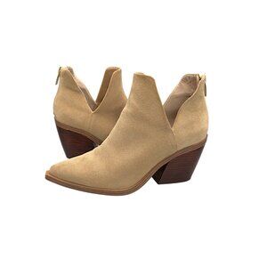 Vince Camuto Bibestie Suede Ankle Booties | Tan 7.5M / 38 | Stacked Block Heel